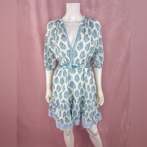 Oliphant Tuckernuck Womens 100% Cotton White Blue Floral Dress Size XS Preppy